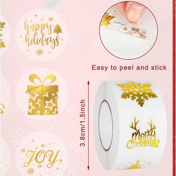 NEW! 🎉50 CLEAR gold foil Holiday stickers- 6 Designs- Clear stickers - Picture 4 of 8